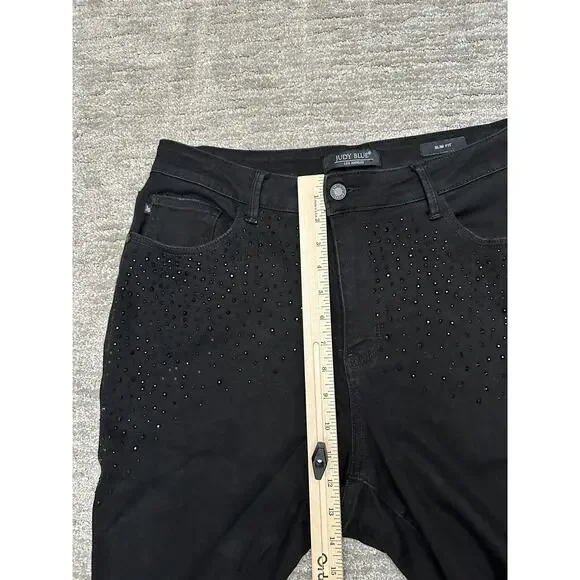 Judy Blue Jeans Womens 14W Black Slim Fit Rhinestone Studded Denim JB88509 - Picture 10 of 11